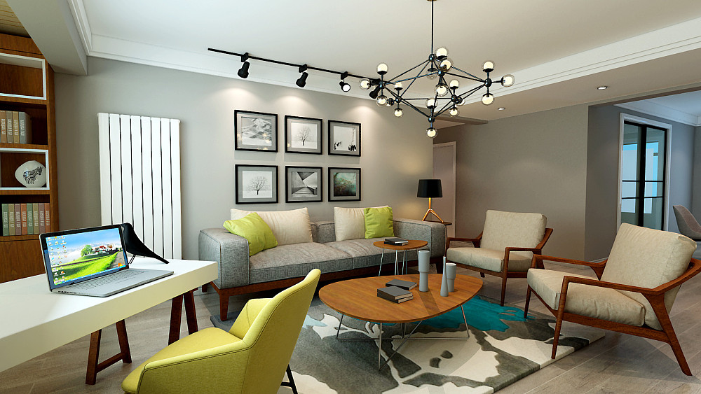 客厅空间，观影空间，包围式的沙发，增加了会客的趣味性。