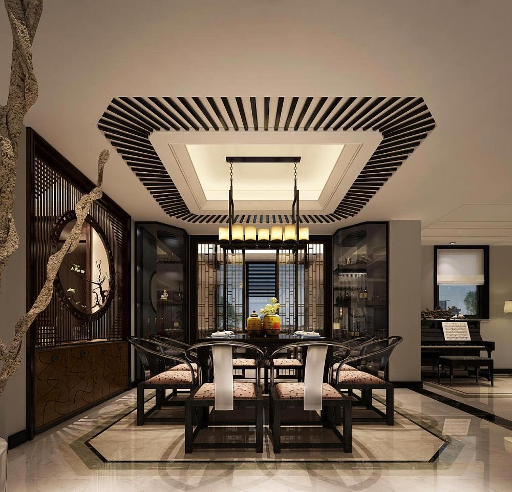 客餐厅：主要采用硬朗简洁的直线条，空间具有层次感。既使得中式家具古典、质朴的内涵显现，又符合现代人追求的时尚感、实用性。屏风等中式特有元素的绝妙设计无不体现了中国文化的魅力。
